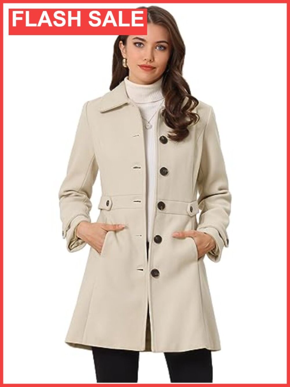 Allegra K Winter Classic Overcoat Single Breasted Pea Coat Pockets